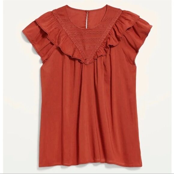 Old Navy Ruffled Lace-Trim Short-Sleeve Blouse Size XXL - Picture 1 of 9